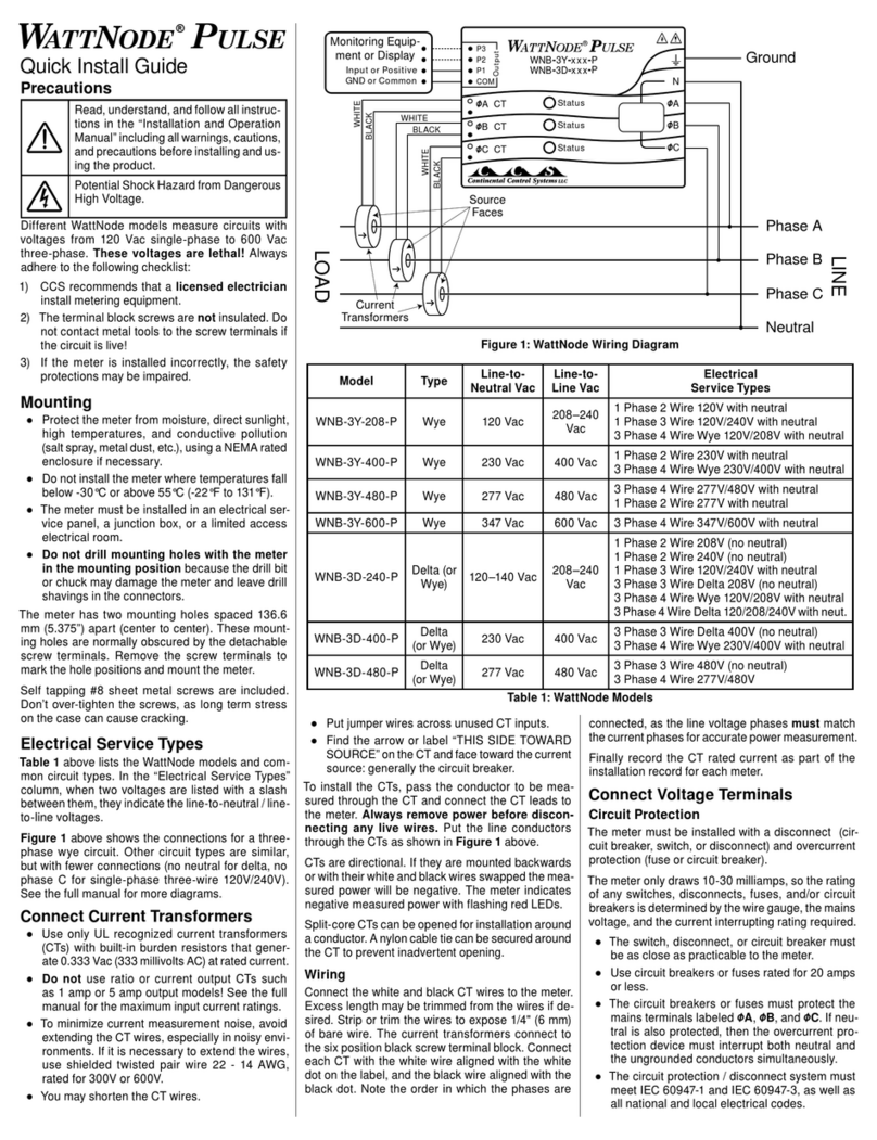 CONTINENTAL CONTROL SYSTEMS WattNode Pulse Manuel utilisateur CONTINENTAL CONTROL SYSTEMS WattNode Pulse Manuel utilisateur