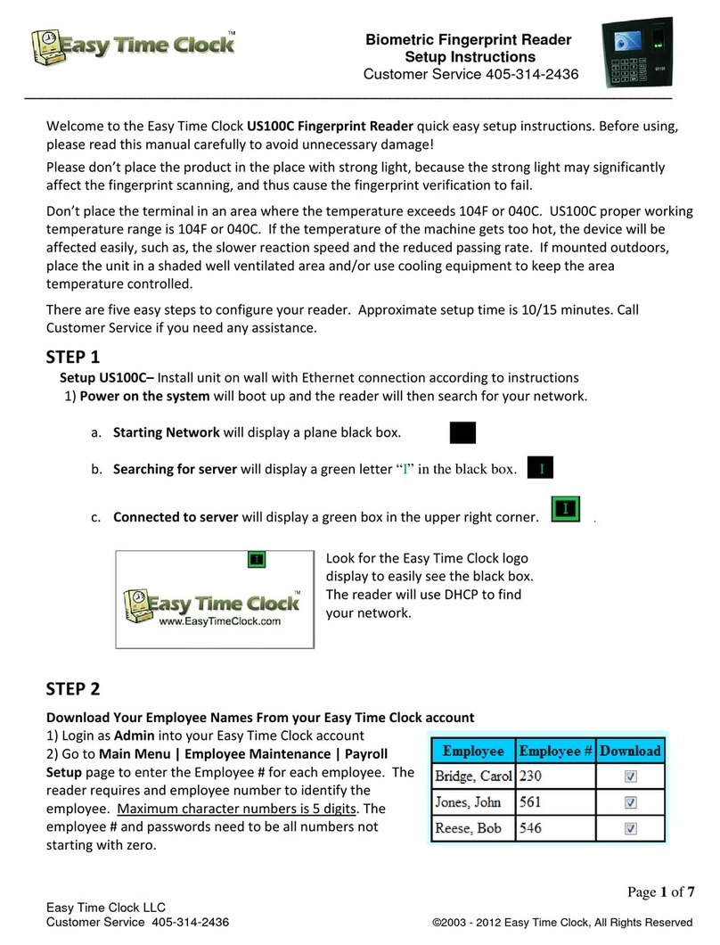 Easy Time Clock US100C Manuel