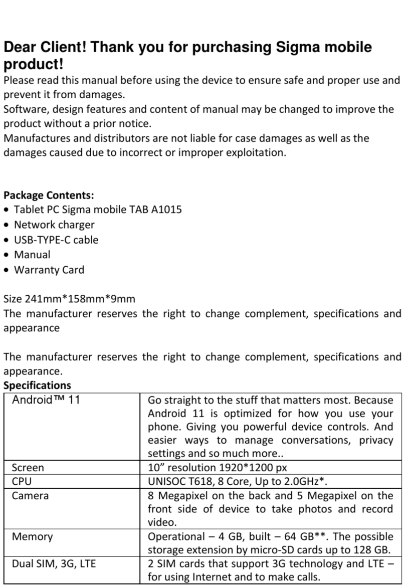Sigma mobile Tab A1015 Manuel utilisateur
