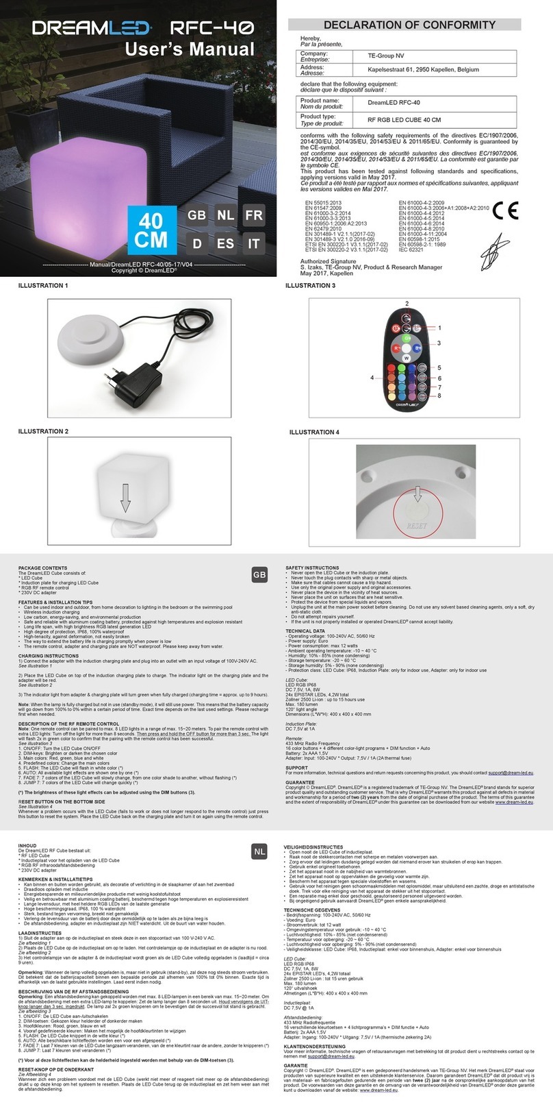 TE-Group DreamLED RFC-40 Manuel utilisateur TE-Group DreamLED RFC-40 Manuel utilisateur