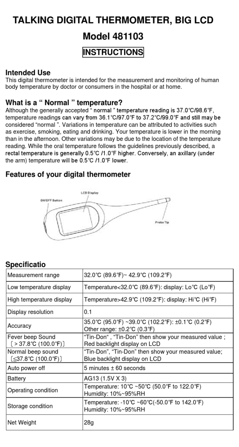 MABIS 481103 Manuel utilisateur