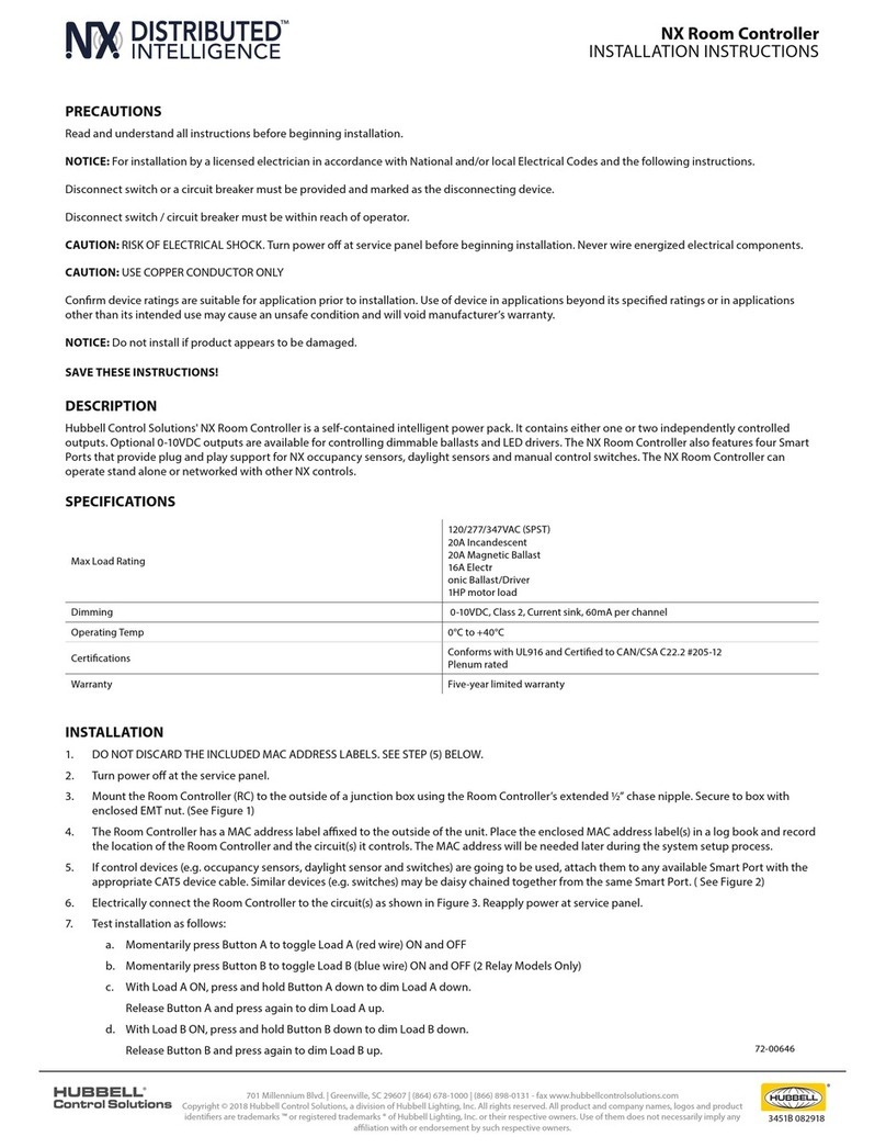 Hubbell NX Distributed Intelligence Room Controller Manuel utilisateur Hubbell NX Distributed Intelligence Room Controller Manuel utilisateur