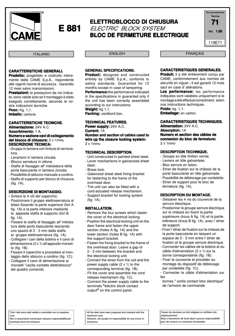 CAME E 881 Manuel utilisateur