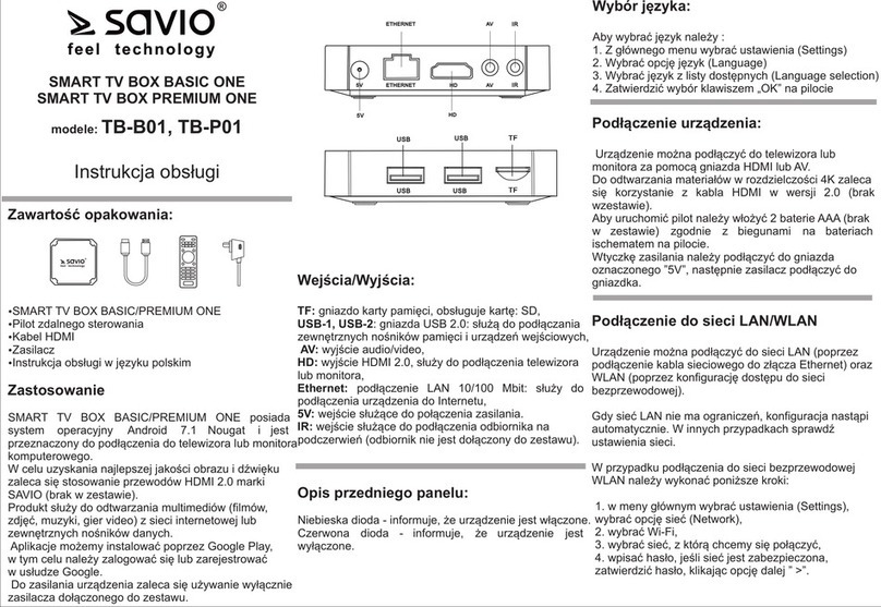 Savio SMART TV BOX BASIC ONE TB-B01 Manuel utilisateur