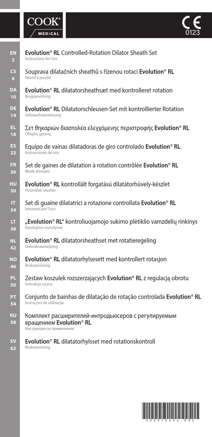 COOK Medical Evolution RL Manuel utilisateur