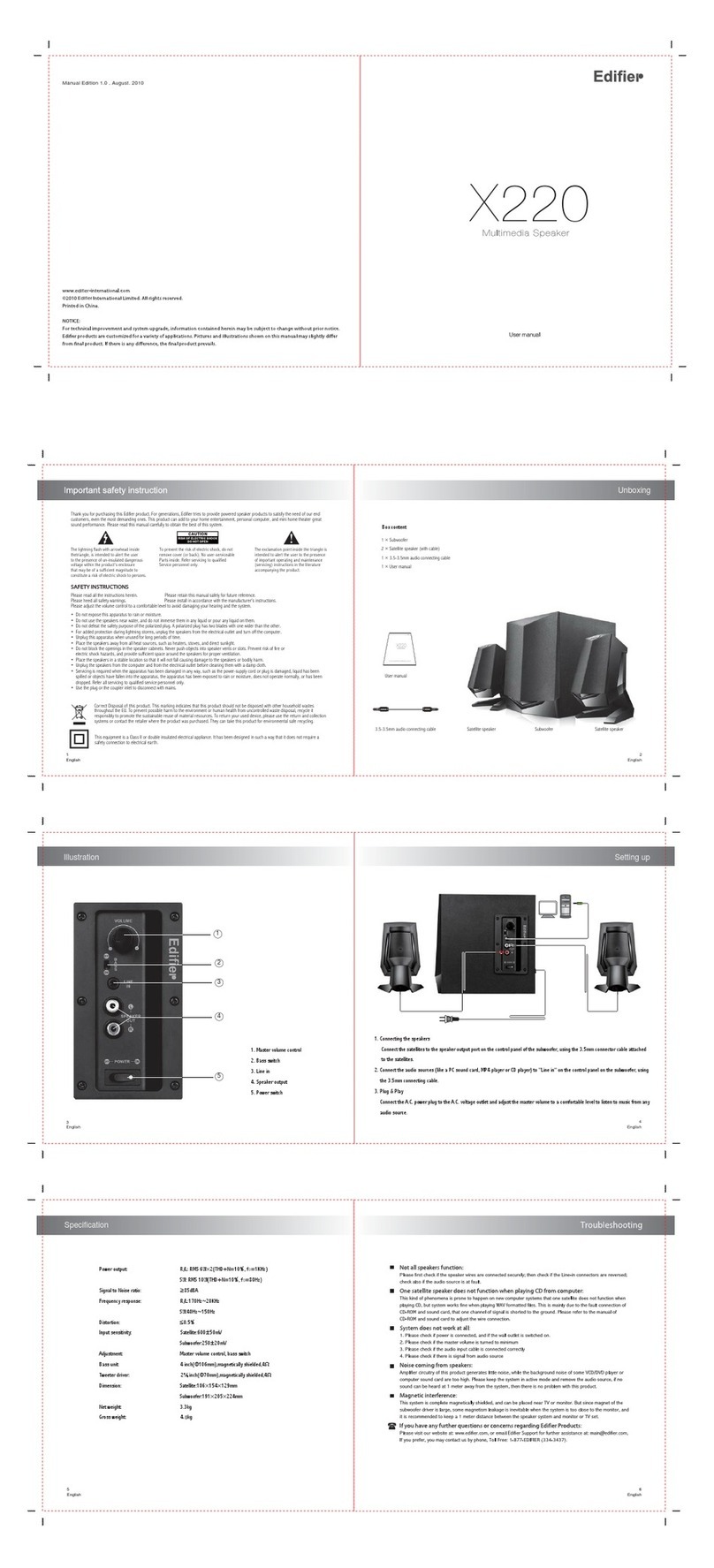 EDIFIER X220 Manuel utilisateur