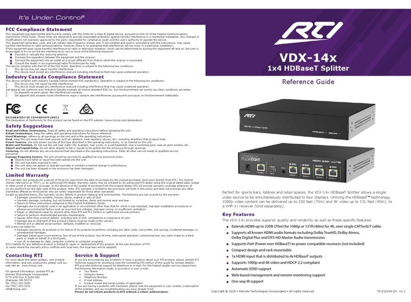 RTI VDX-14x Manuel utilisateur RTI VDX-14x Manuel utilisateur