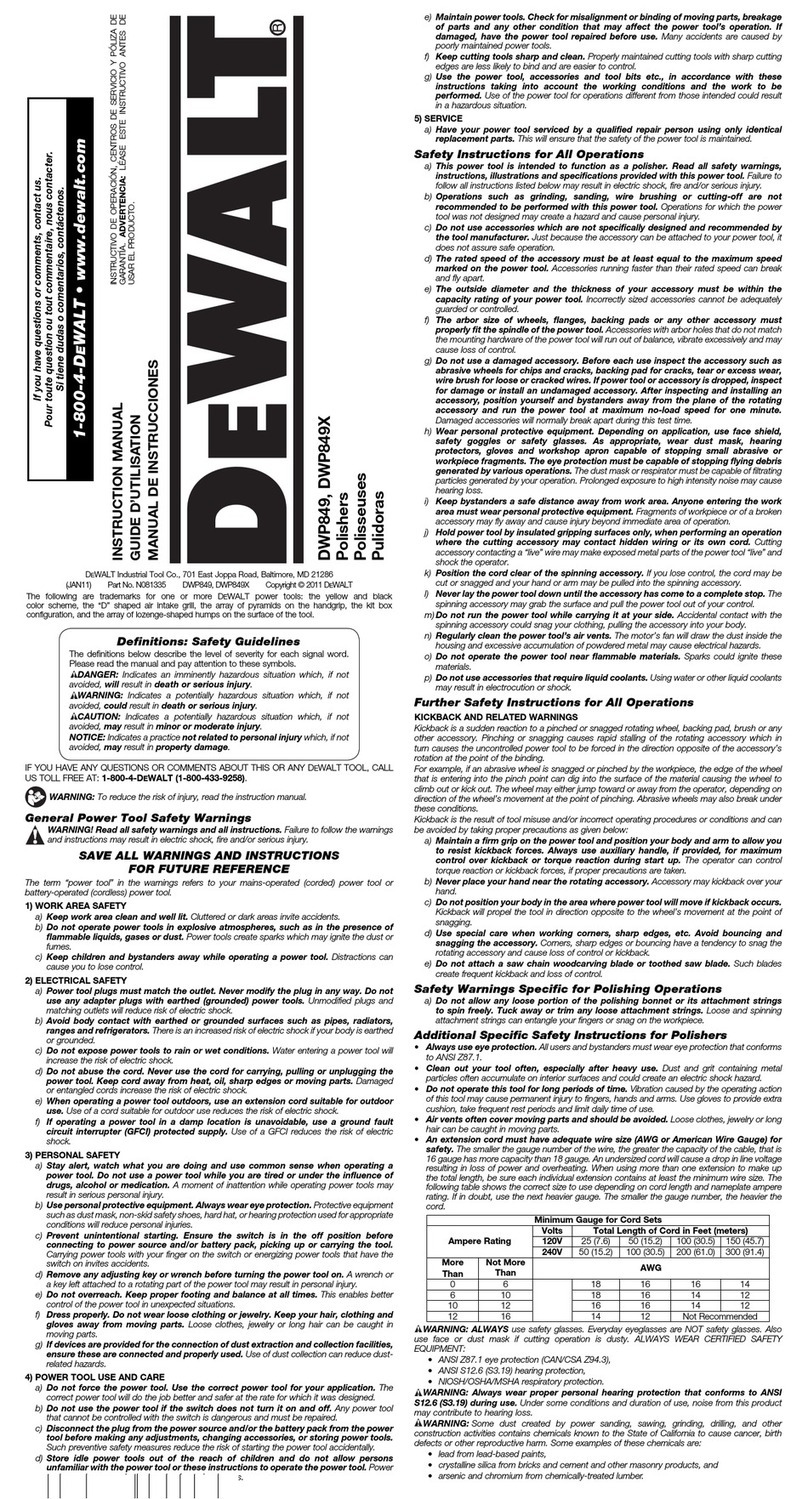 DeWalt DWP849 Manuel utilisateur