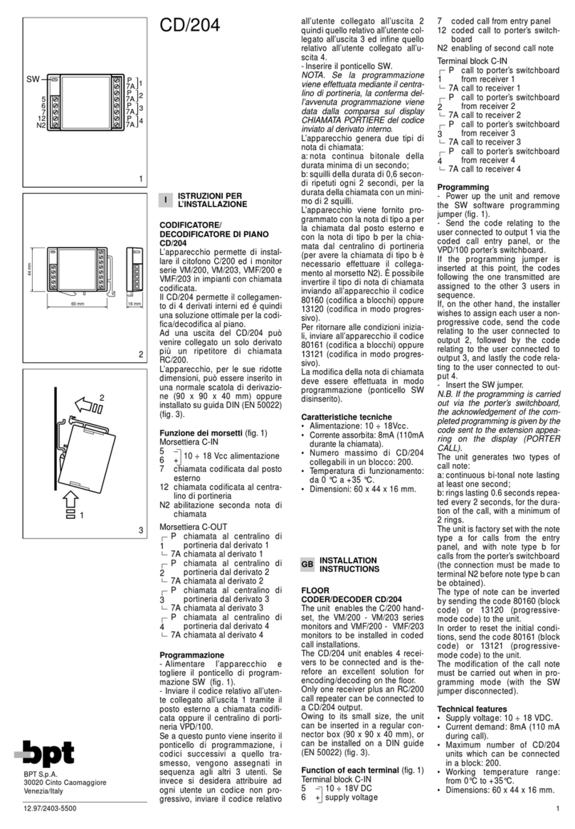 Bpt CD/204 Manuel utilisateur