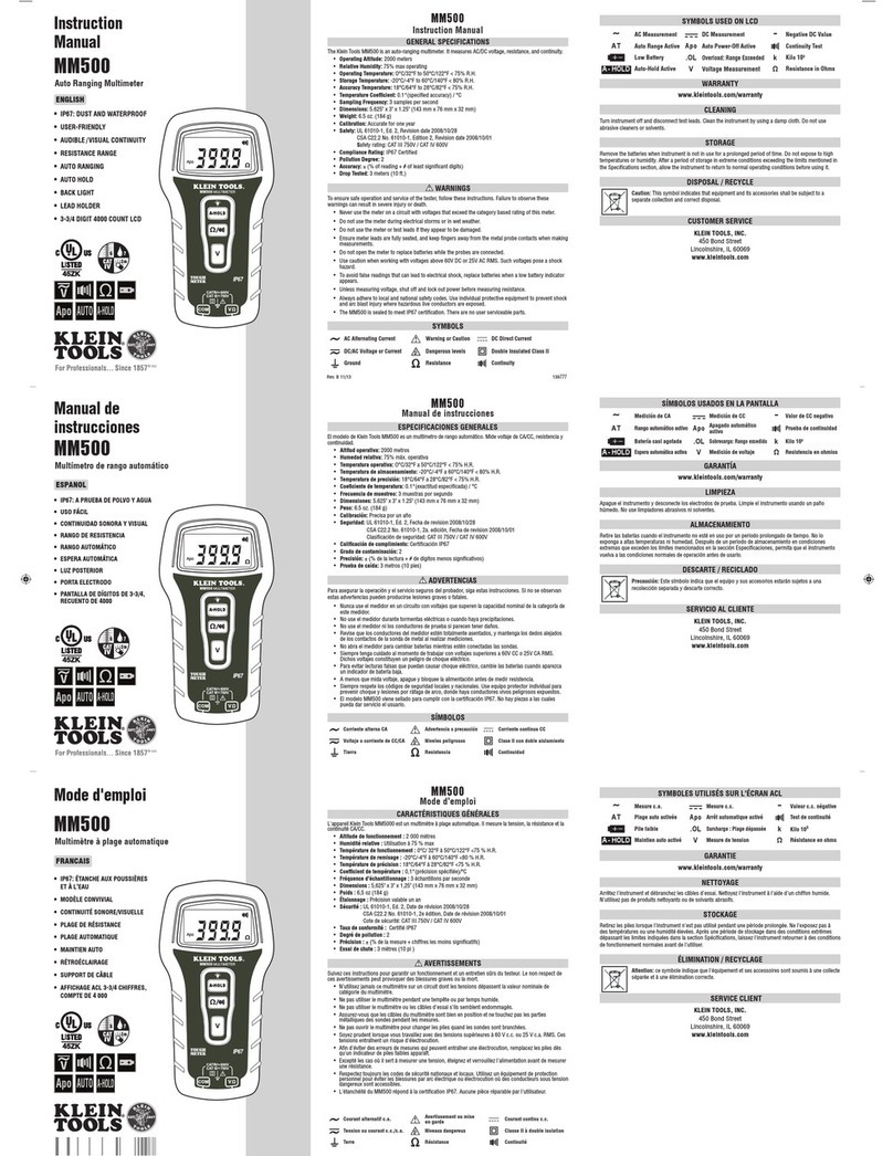 Klein Tools MM500 Manuel utilisateur
