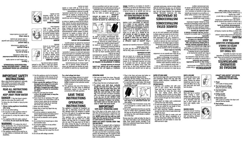 Conair 289 Guide de l'utilisateur Conair 289 Guide de l'utilisateur
