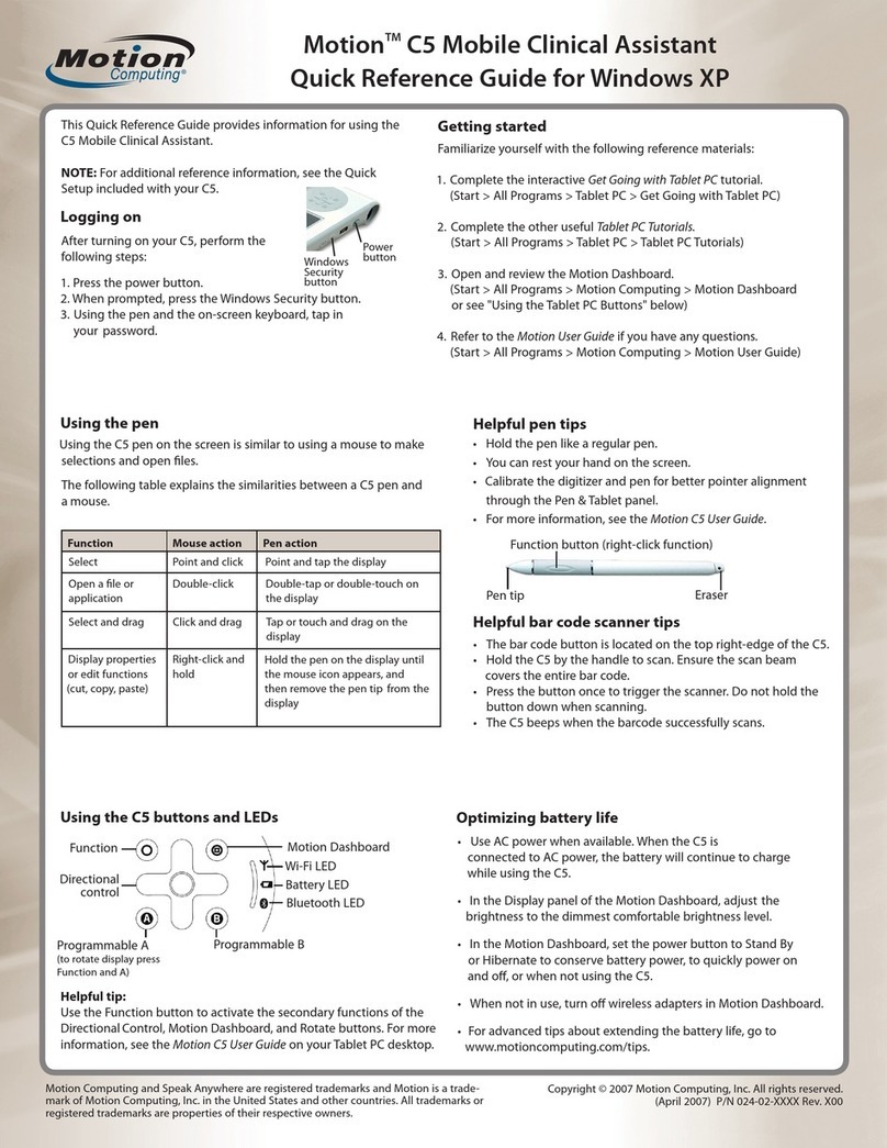 Motion Computing C5 Manuel utilisateur Motion Computing C5 Manuel utilisateur
