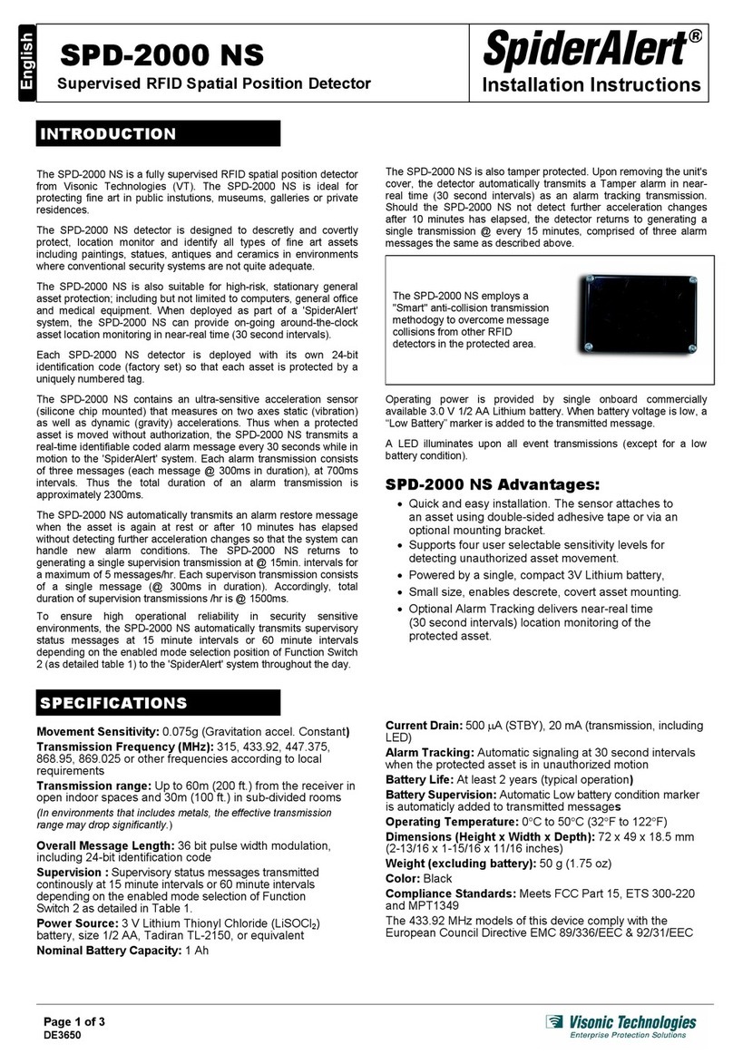 SpiderAlert SPD-2000 NS Manuel utilisateur SpiderAlert SPD-2000 NS Manuel utilisateur