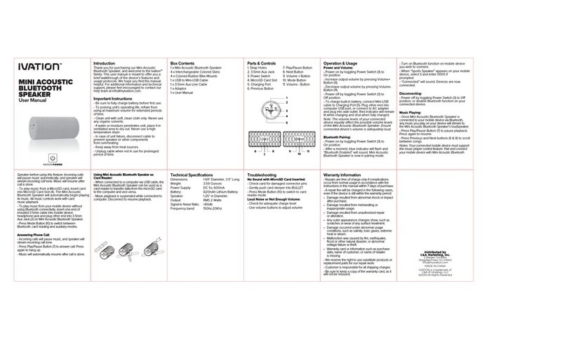 Ivation MINI ACOUSTIC BLUETOOTH SPEAKER Manuel utilisateur