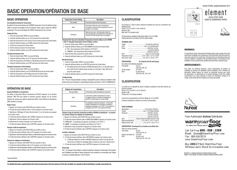 Nu-Heat ELEMENT Manuel utilisateur Nu-Heat ELEMENT Manuel utilisateur