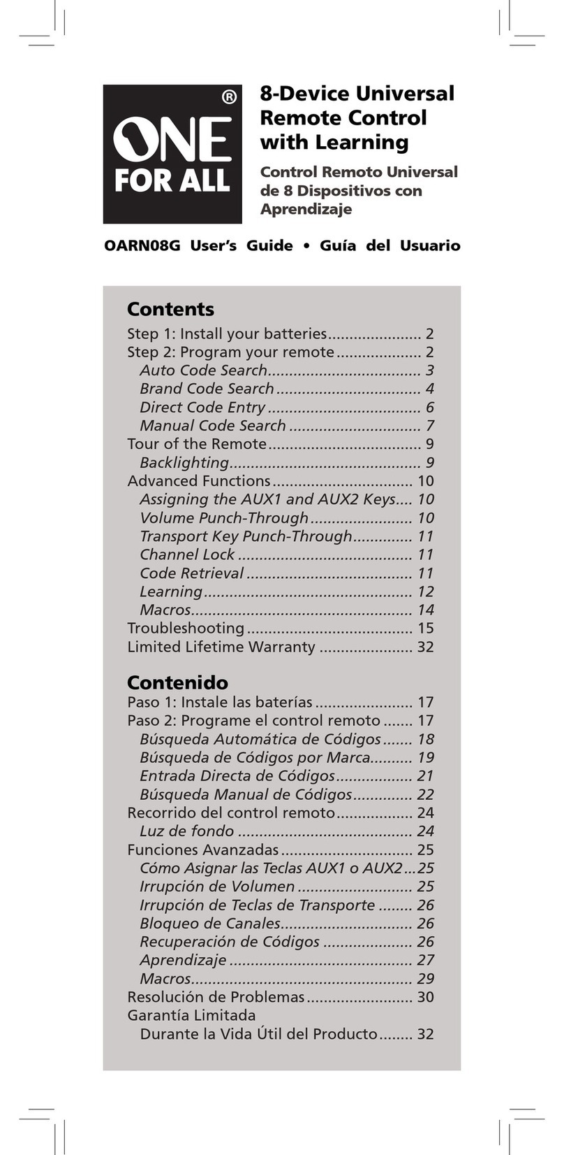 One Forall OARN08G Manuel utilisateur