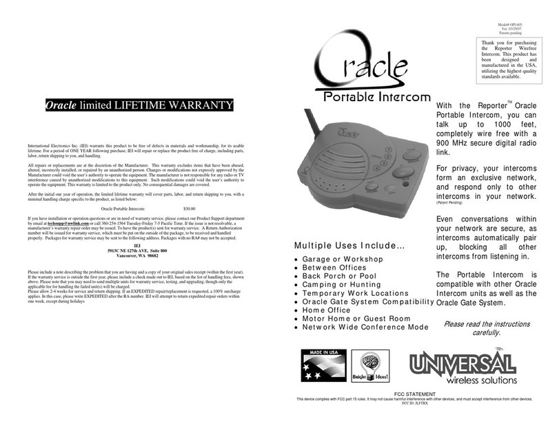 Universal Wireless Solutions Oracle Manuel utilisateur Universal Wireless Solutions Oracle Manuel utilisateur