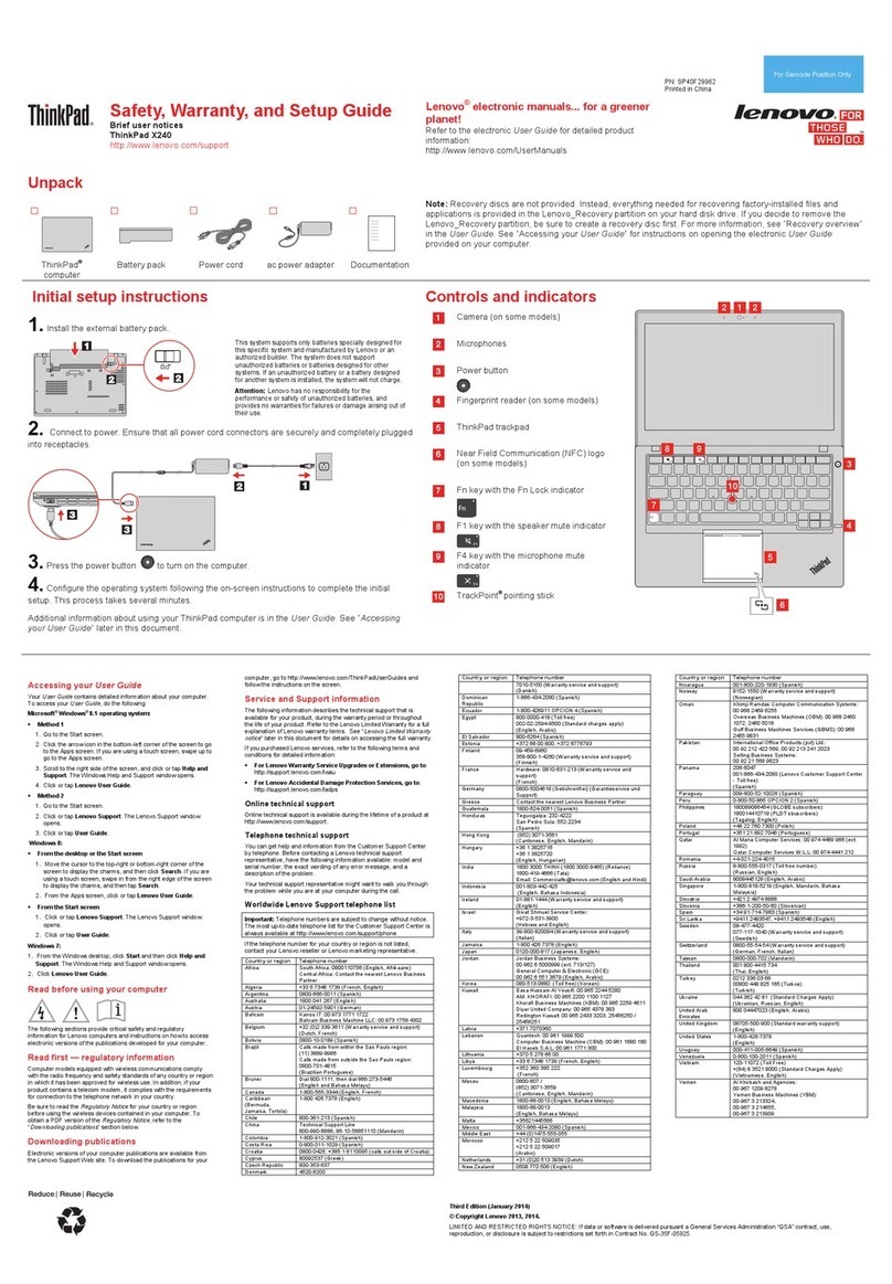 Lenovo ThinkPad X240 Manuel utilisateur