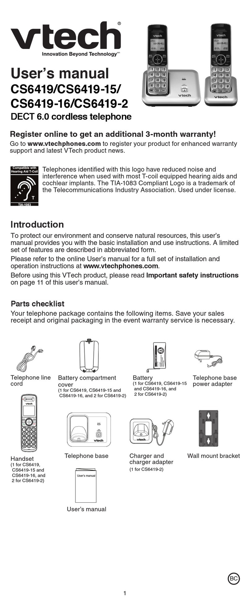 V-tech CS6419 Manuel utilisateur