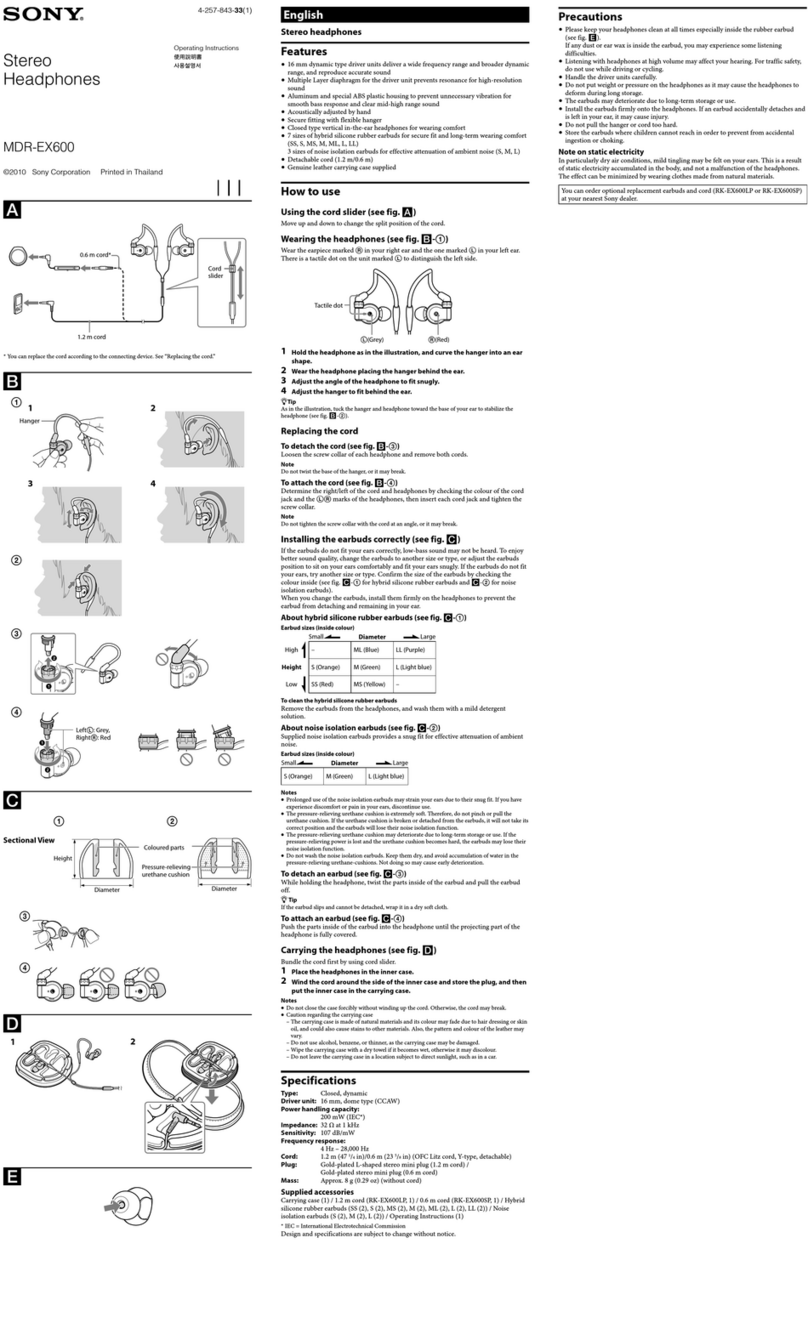 Sony MDR-EX600 Manuel utilisateur