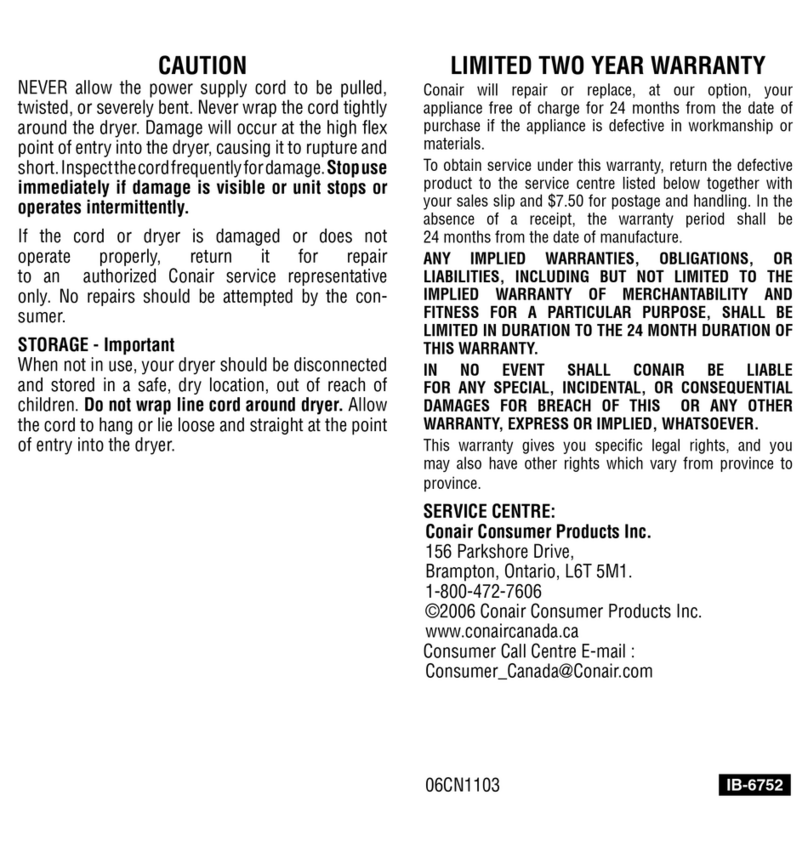 Conair 1002XDIC Manuel utilisateur Conair 1002XDIC Manuel utilisateur