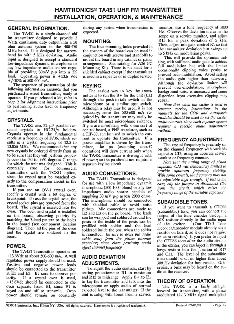 HAMTRONICS TA451 Manuel du propriétaire HAMTRONICS TA451 Manuel du propriétaire