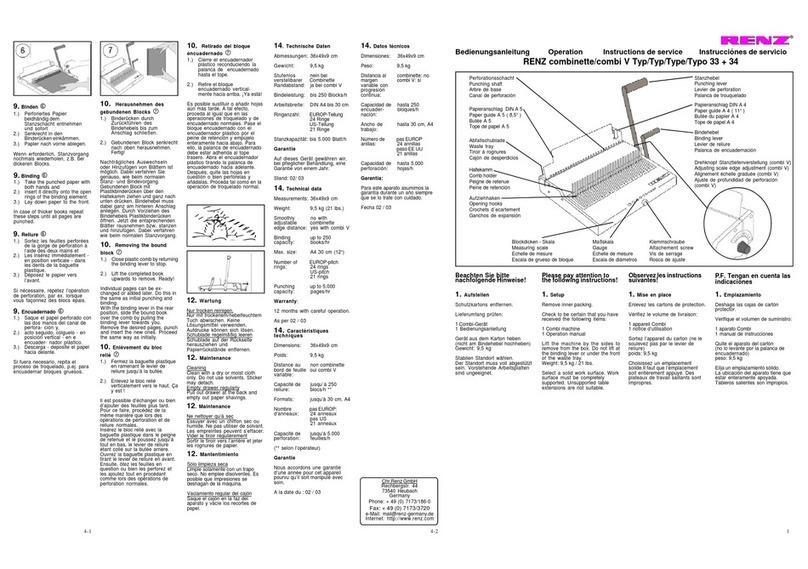 Renz Combinette Type 33 Manuel technique
