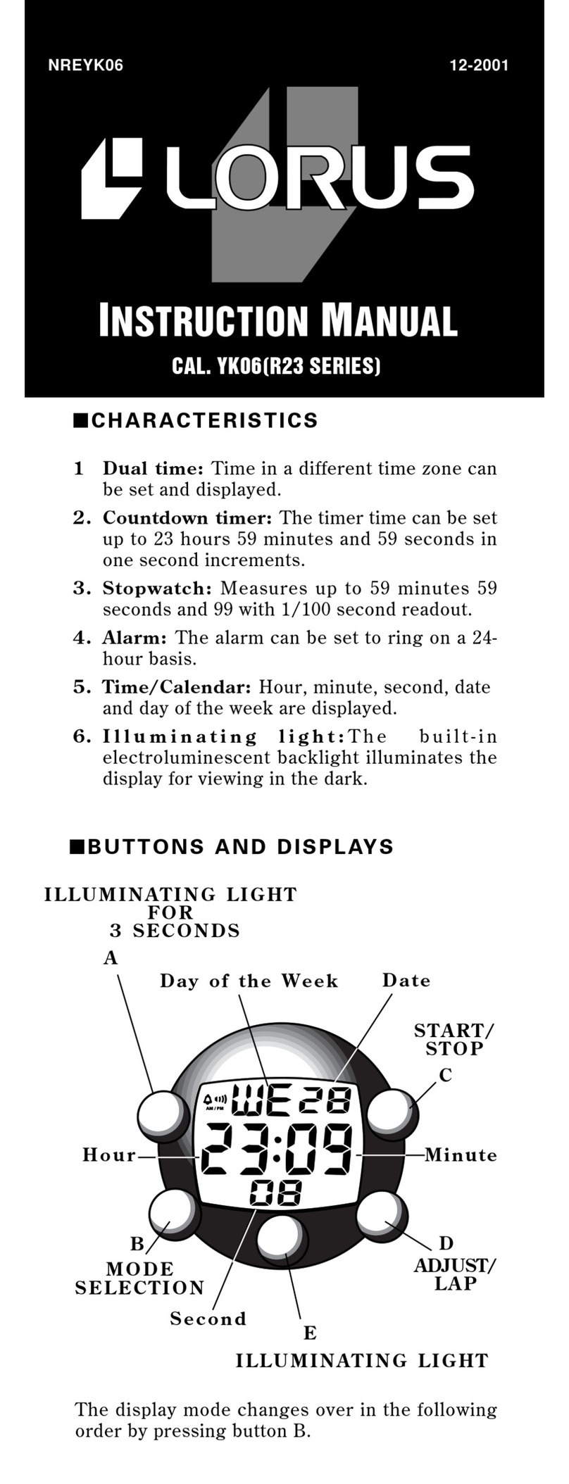 LORUS YK06 Manuel utilisateur