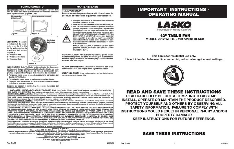 Lasko 2012 white Manuel utilisateur