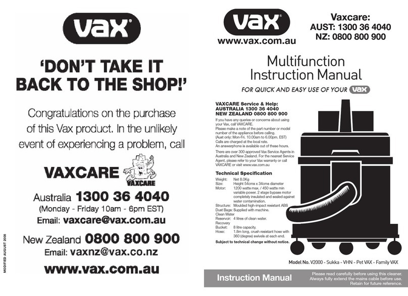 Vax V-2000 U Manuel utilisateur
