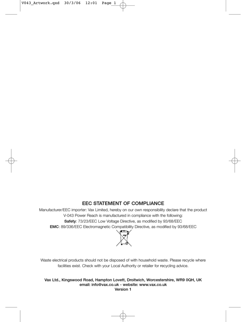 Vax V-043 Manuel utilisateur Vax V-043 Manuel utilisateur