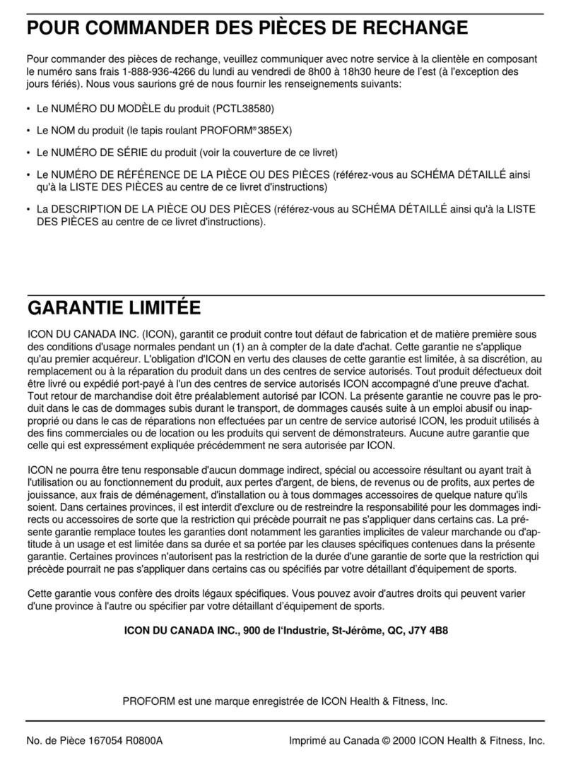 Pro-Form 385ex Treadmill Manuel utilisateur