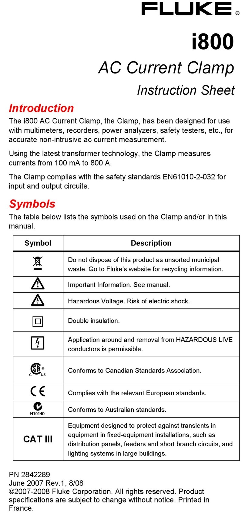 Fluke i800 Manuel utilisateur