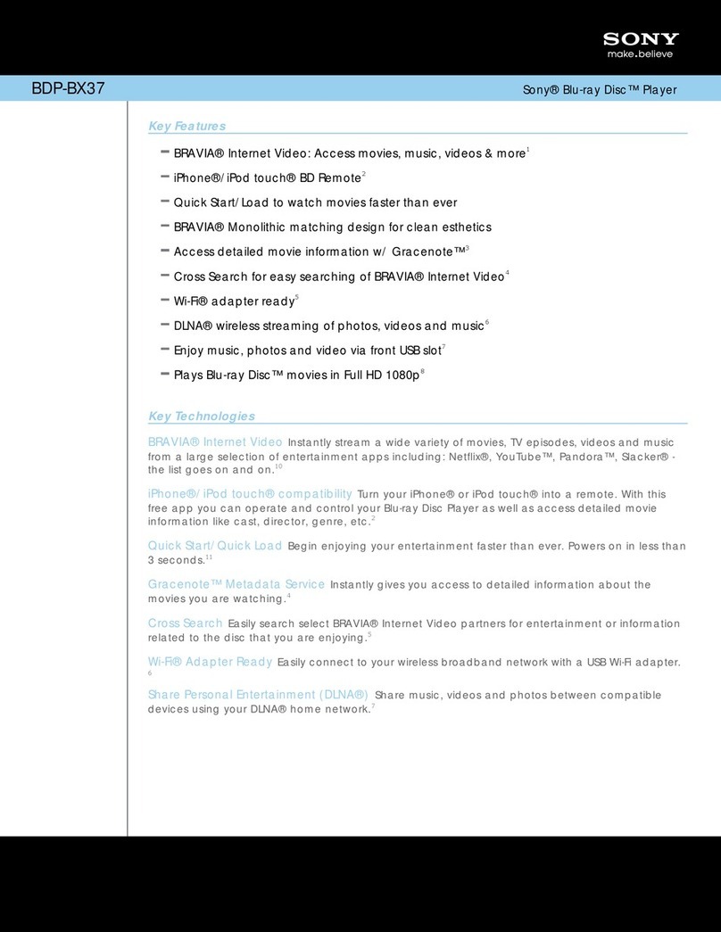 Sony BDP-BX37 - Blu-ray Disc™ Player Manuel d'installation et d'exploitation