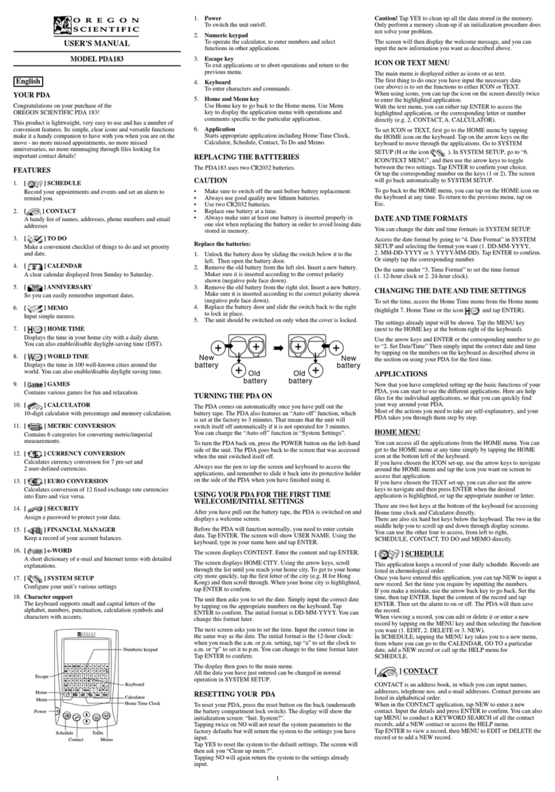 Oregon Scientific PDA183 Manuel utilisateur