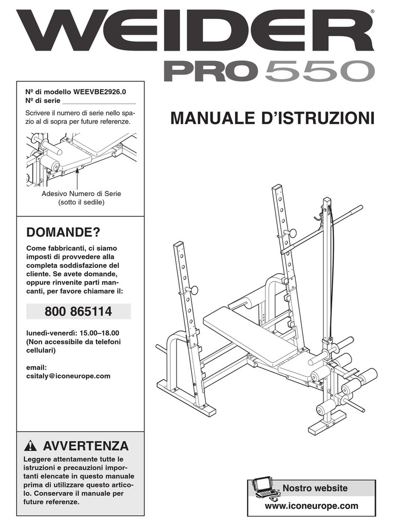 Weider Pro 550 Bench Manuel d'utilisation et d'entretien