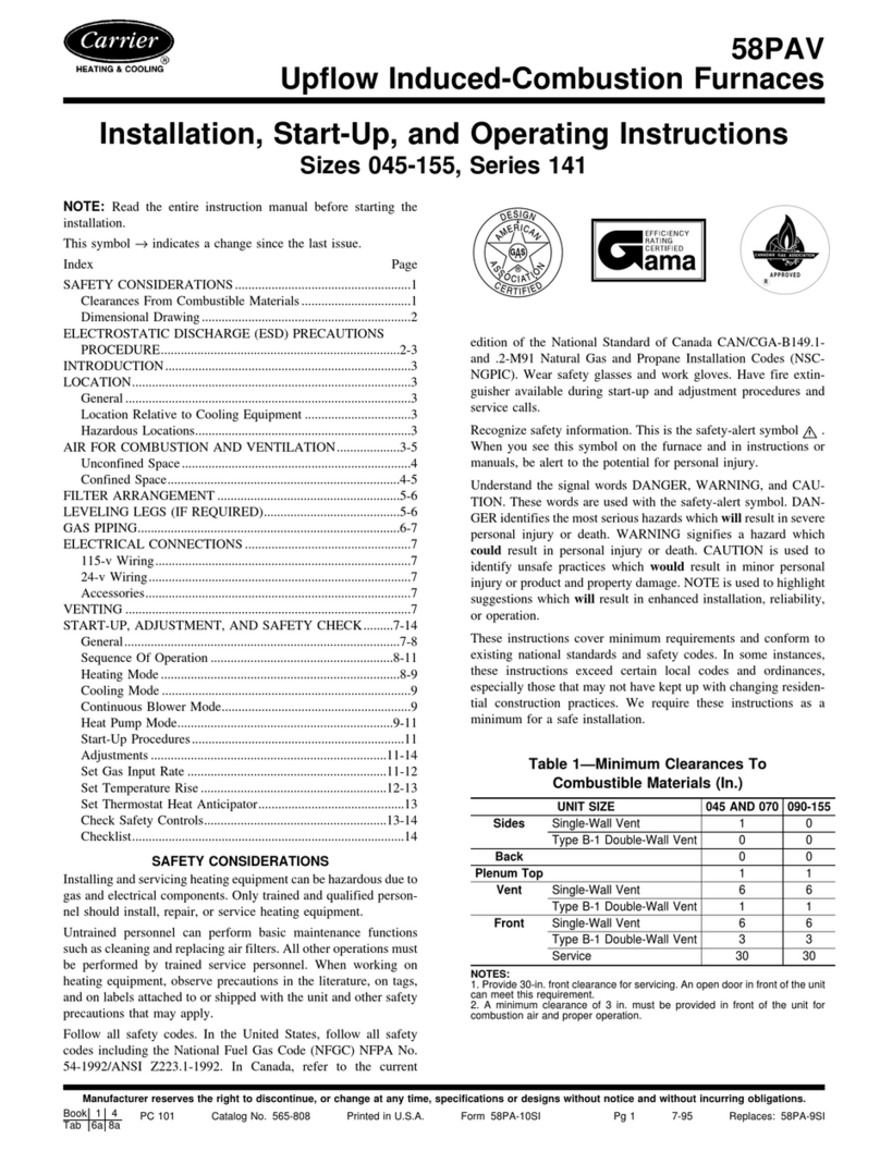Carrier UPFLOW INDUCED-COMBUSTION FURNACES 58PAV Instructions et recettes