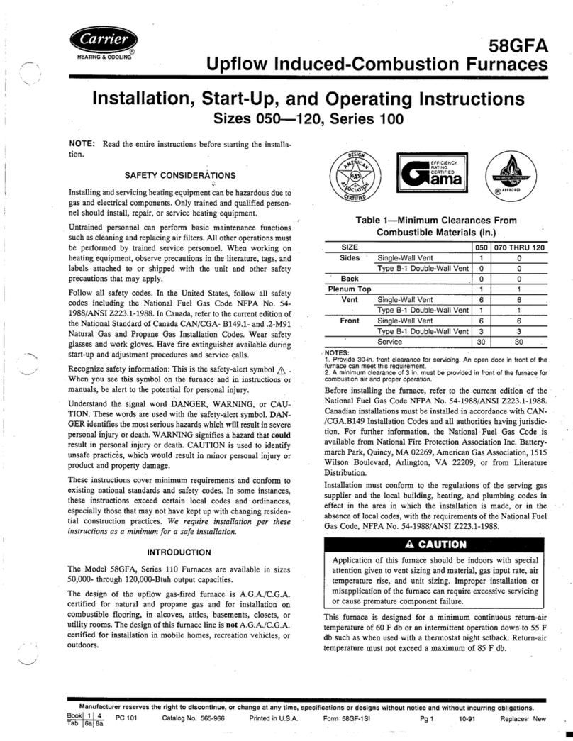 Carrier INDUCED COMBUSTION FURNACES 58GFA Instructions et recettes