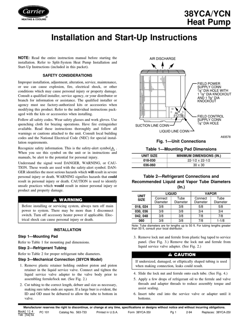 Carrier 38YCA Series Instructions et recettes Carrier 38YCA Series Instructions et recettes
