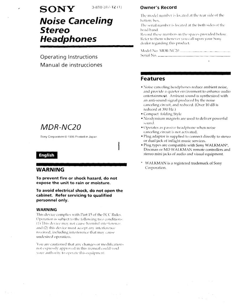 Sony MDR-NC20 Manuel utilisateur Sony MDR-NC20 Manuel utilisateur