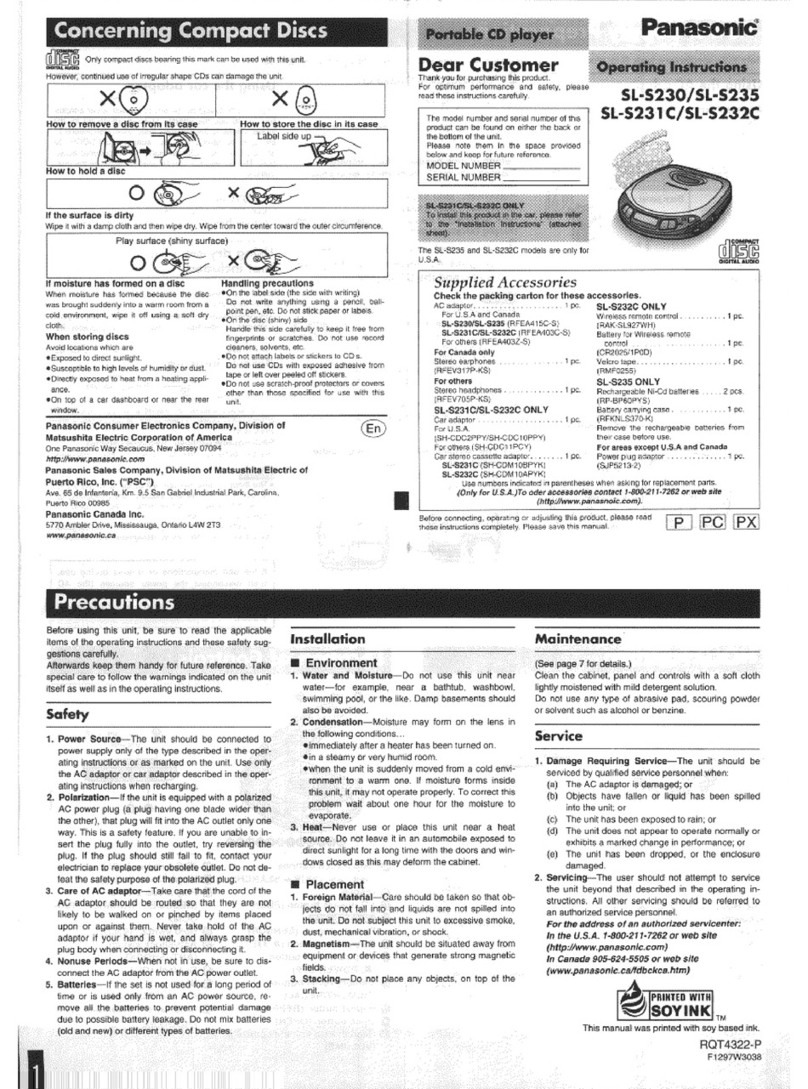 Panasonic SLS232C - PORT. COMPACT DISC Manuel utilisateur