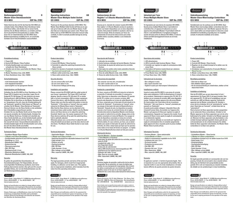 Vivanco 6-SOCKET MASTER-SLAVE MULTIPLE POWER OUTLET Manuel utilisateur
