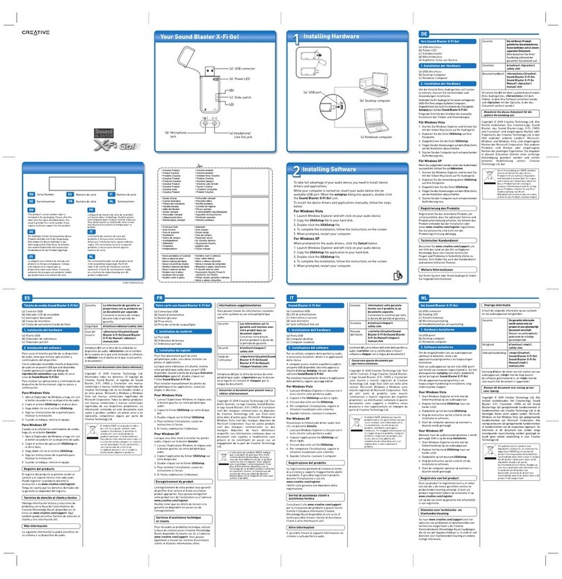 Creative SOUND BLASTER X-FI GO - QUICKSTART FRONT Manuel utilisateur