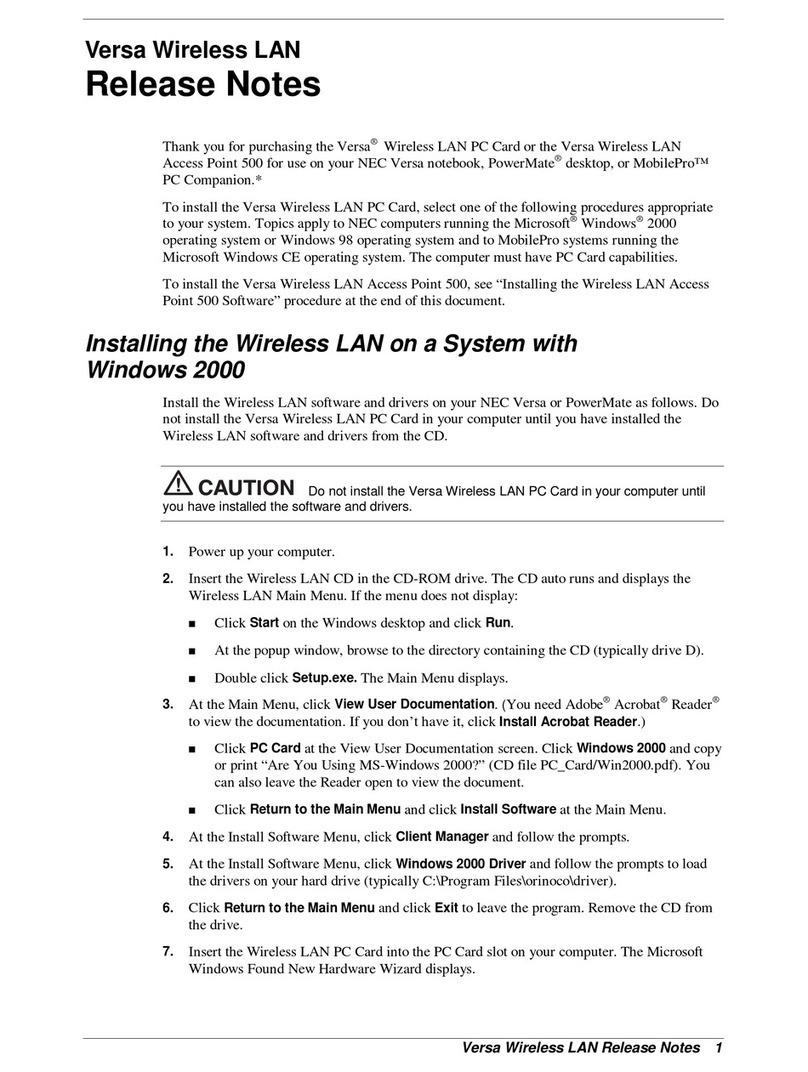 NEC VERSA WIRELESS LAN - RELEASE NOTES Mode d’emploi