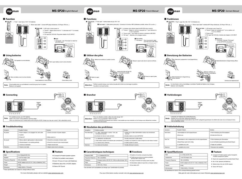 MP-Man MS-SP20 Manuel utilisateur MP-Man MS-SP20 Manuel utilisateur