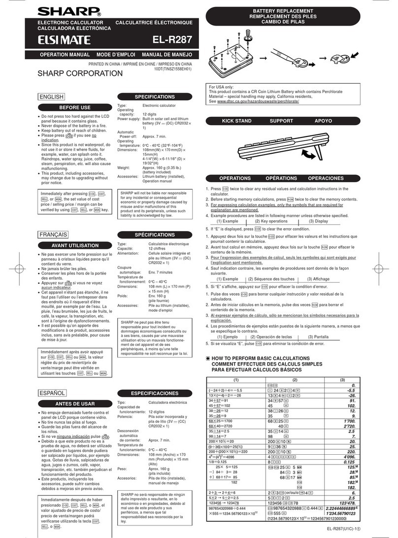 Sharp EL-R287 Manuel utilisateur