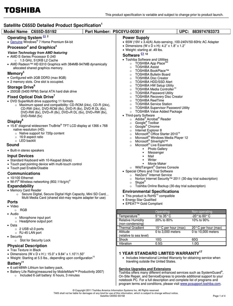 Toshiba Satellite C655D-S5192 Manuel utilisateur
