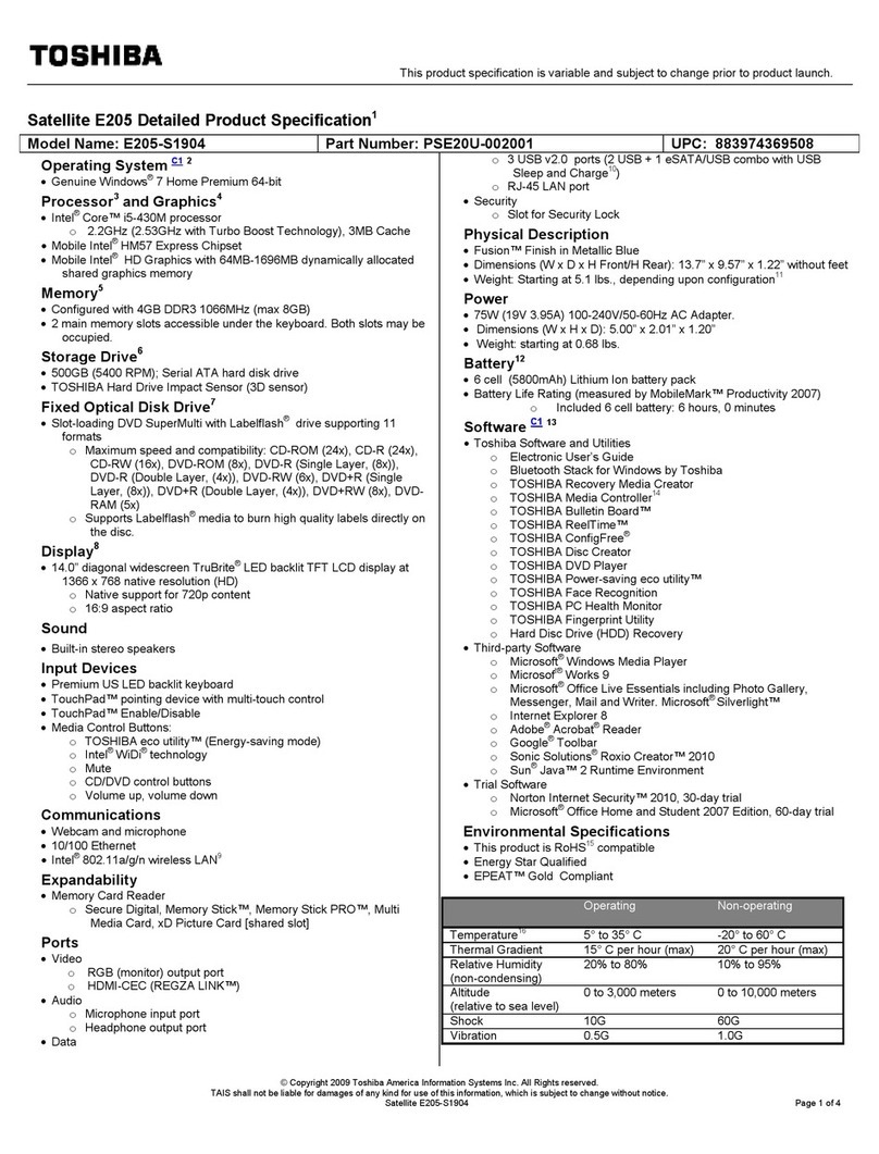Toshiba E205-S1904 Manuel utilisateur