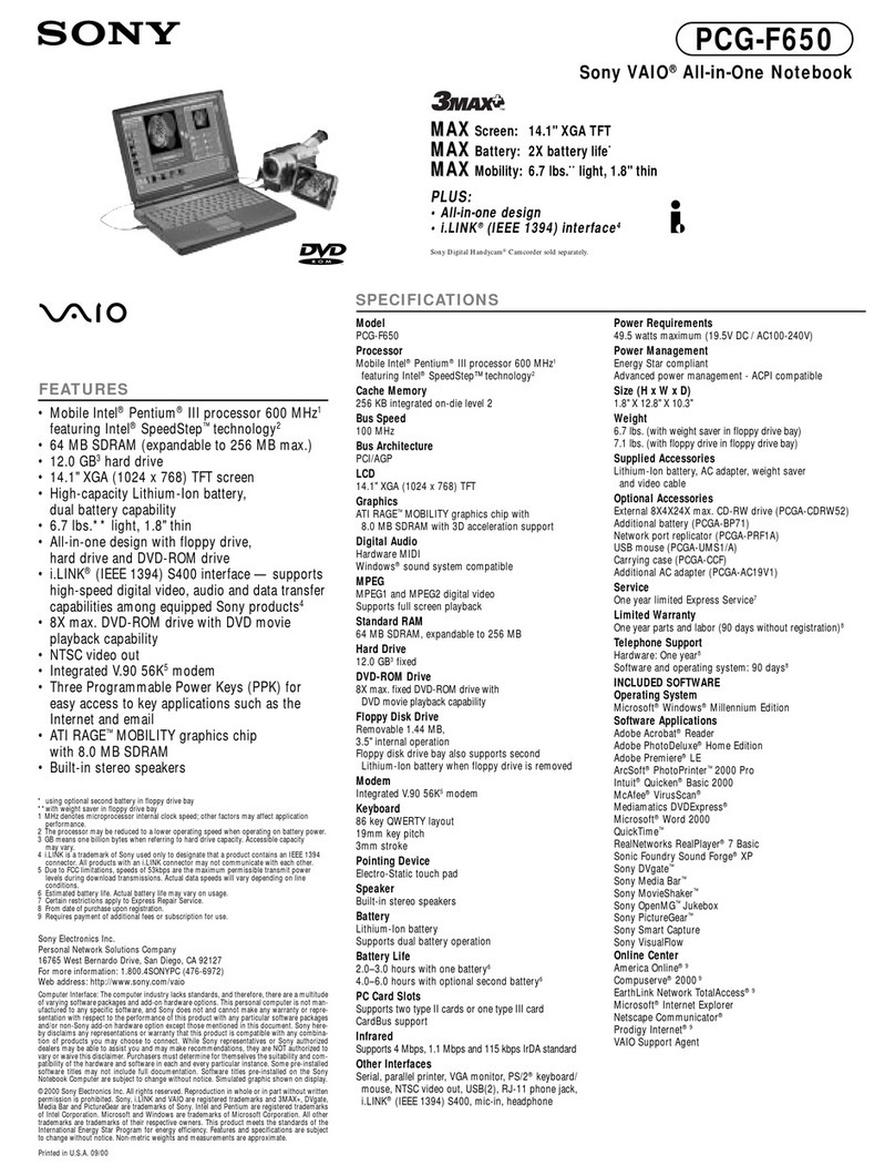 Sony VAIO PCG-F650 Manuel utilisateur