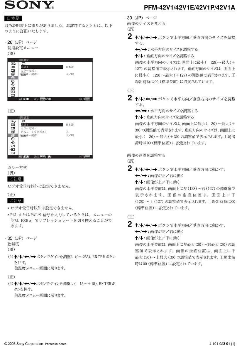 Sony PlasmaPro PFM 42V1 Manuel du propriétaire